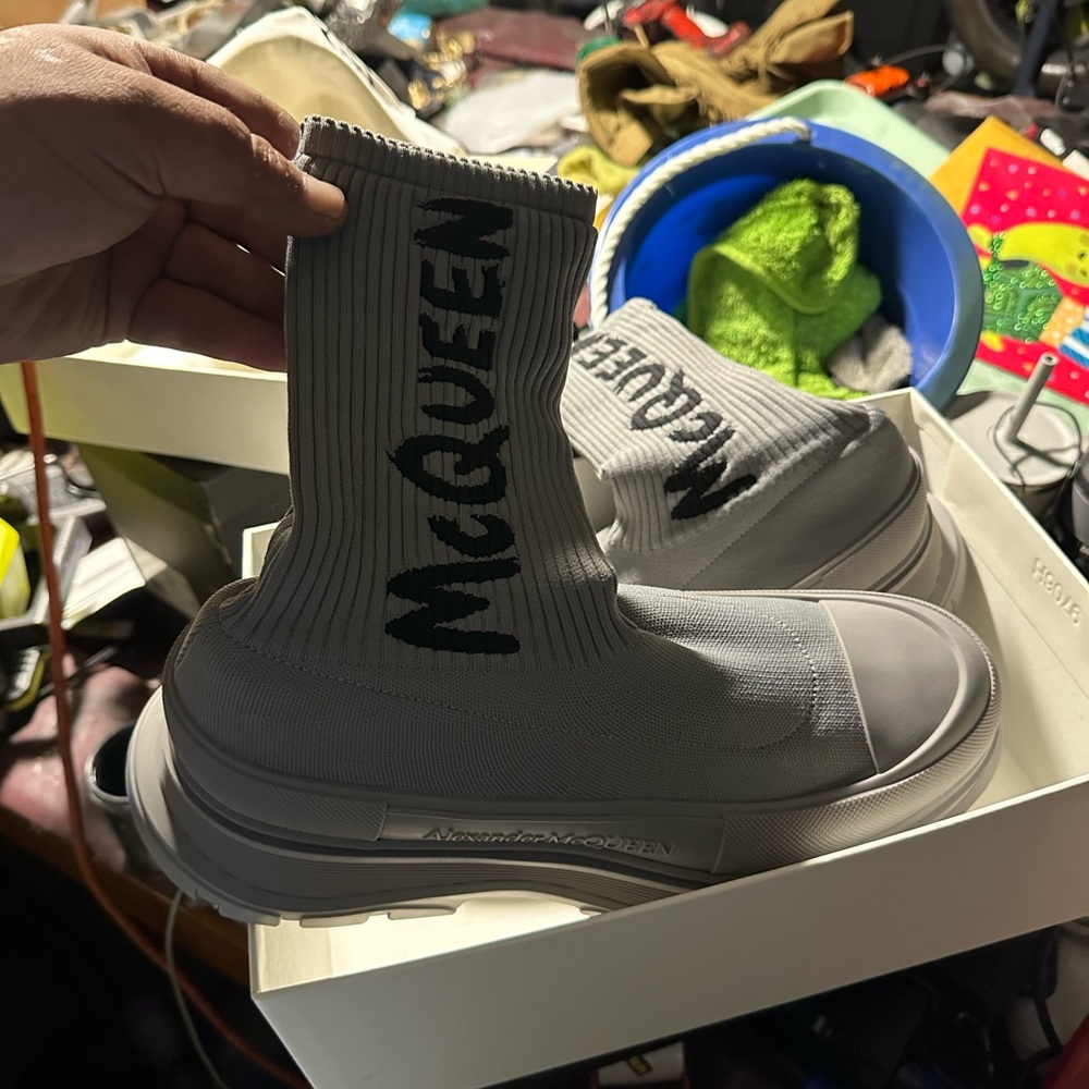NEW Alexander McQueen sock shoe in grey.